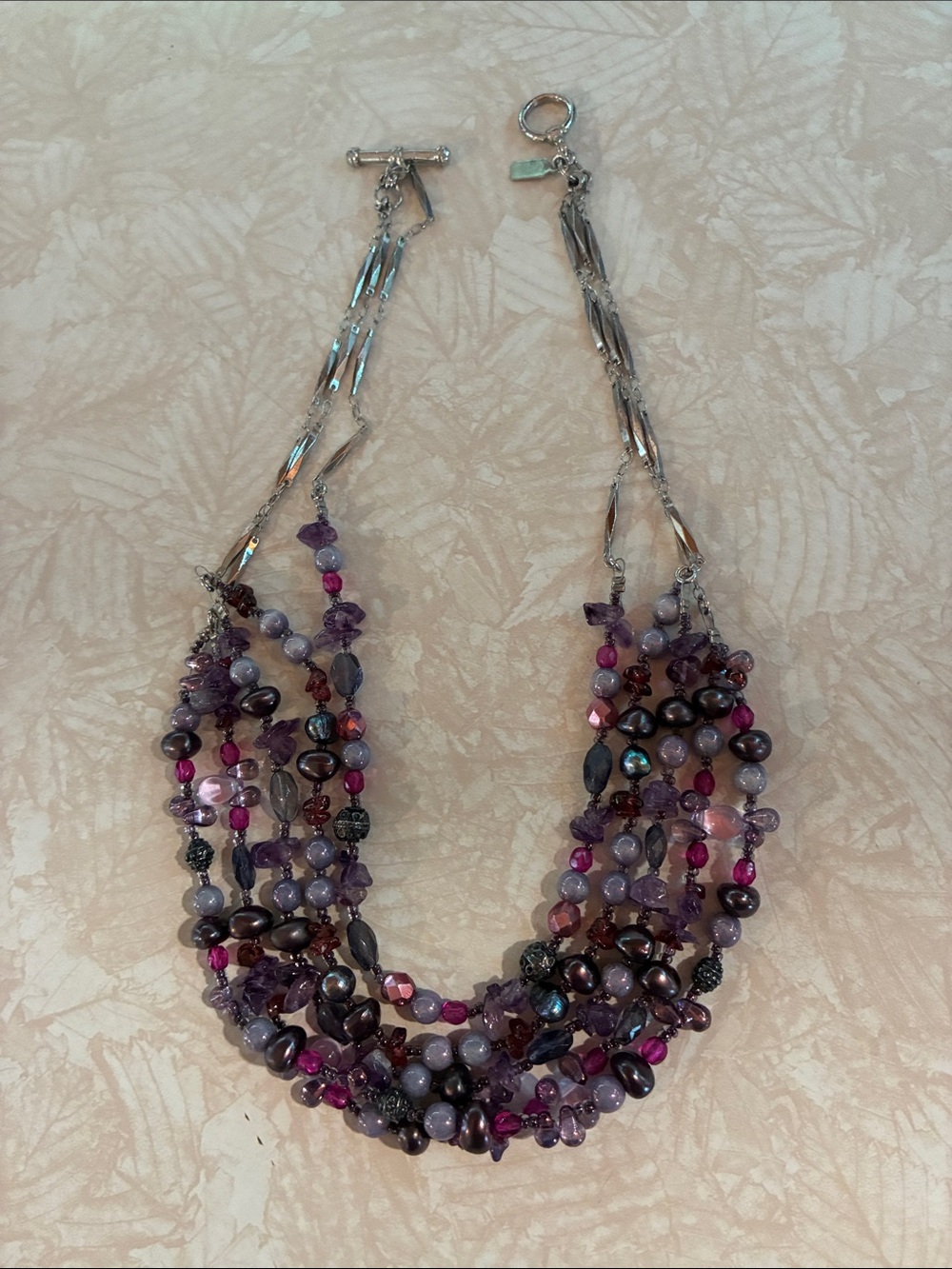 TANNER -Multi-Strand Purple Bead Statement Necklace with Toggle Clasp